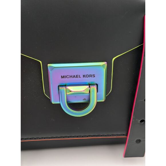 Michael Kors Manhattan Medium Contrast-Trim Leather Satchel in Black neon - Picture 6 of 16